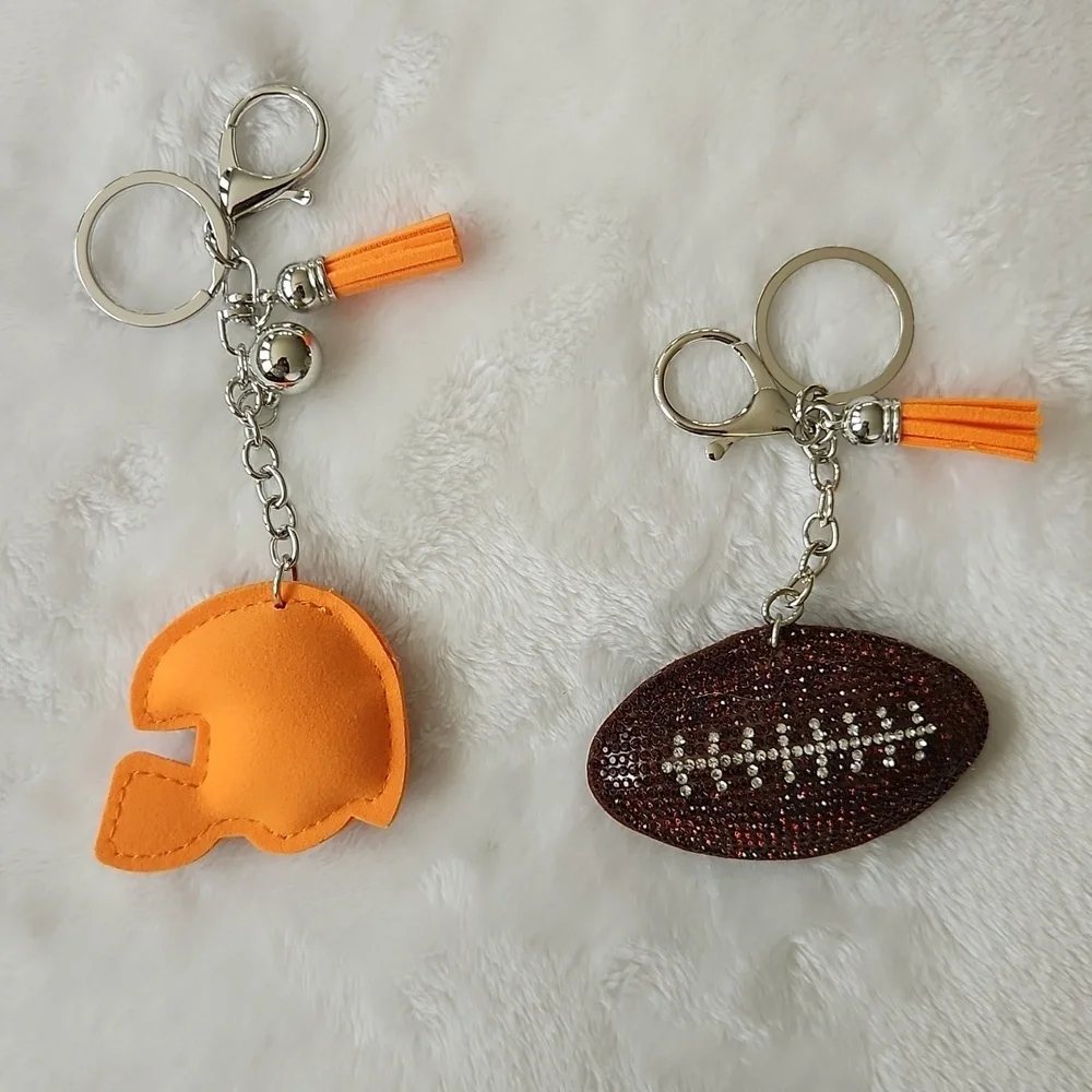 Miami Dolphins Football And Orange Helmet Keychain Set Bag Charm